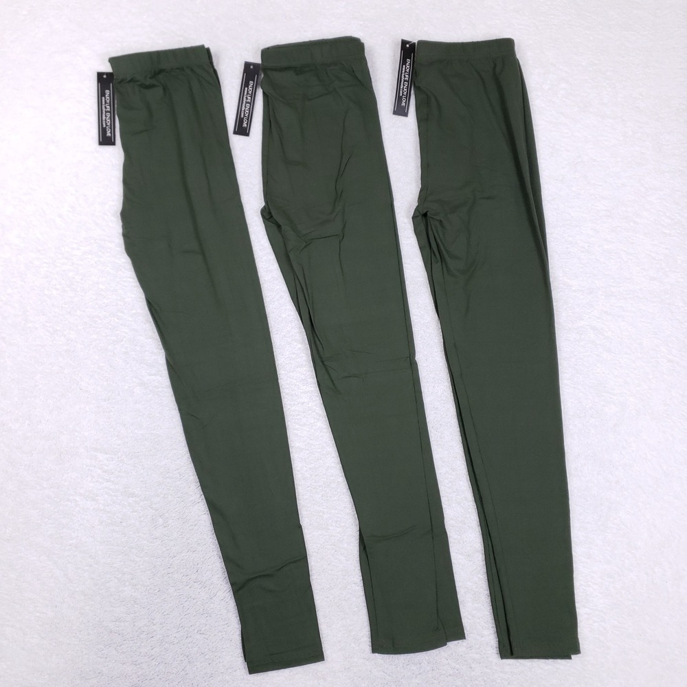 Lush Moda Leggings Set Women Regular Size Olive Green Solid Soft Stretch 3 Pack